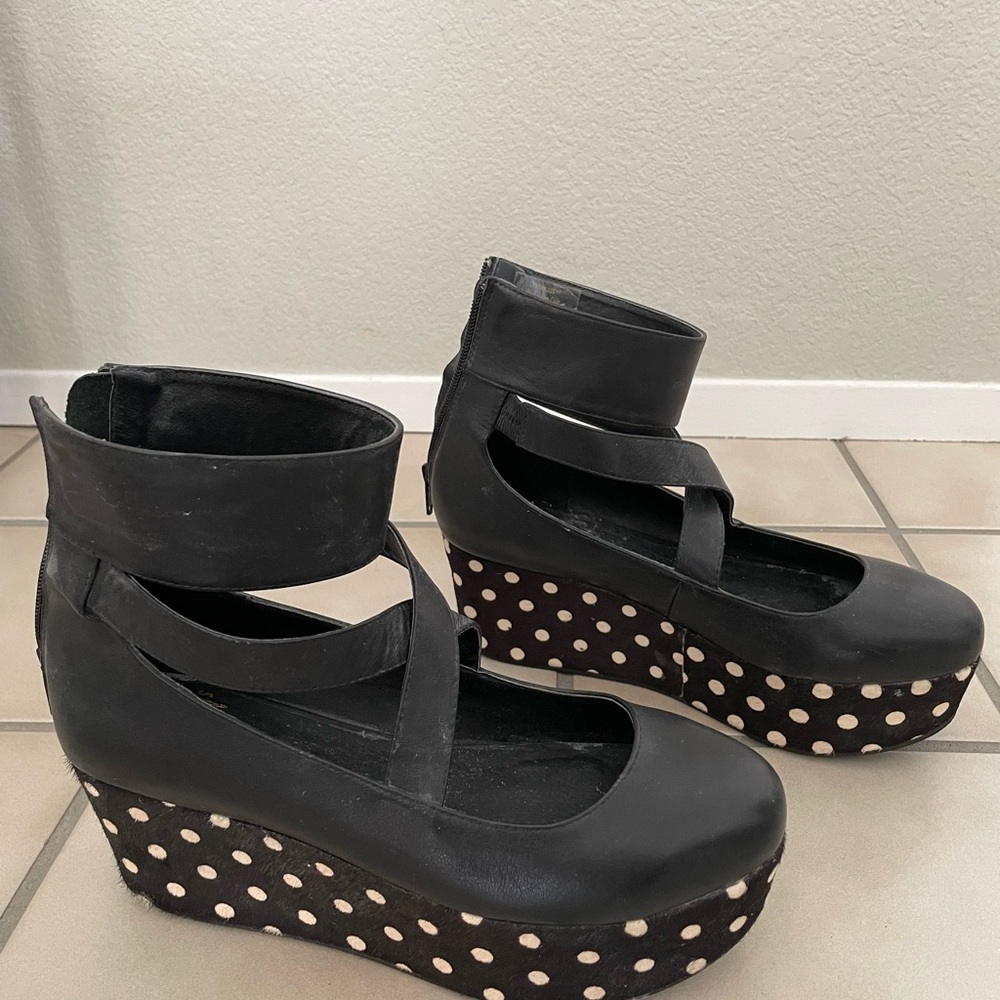 Shelly’s London Black Polka Dot Ballet Platform Shoe
